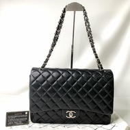 CHANEL MAXI JUMBO黑銀羊口蓋包