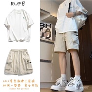 【1903人收藏】美式休閒工裝短褲男女套裝2025夏季新款寬鬆百搭潮牌五分闊腿褲子 白色【Smile】 M