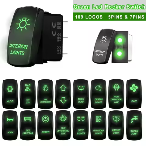 1 Pc Green Backlit Laser Etched 12V/24V Rocker Toggle Switch for Car Boat Truck Marine Yacht Trailer