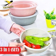 Metallogy (3 in 1) High Quality Round Plastic Colander Set /Fruit Vegetable Basket/Bakul Plastik Bul