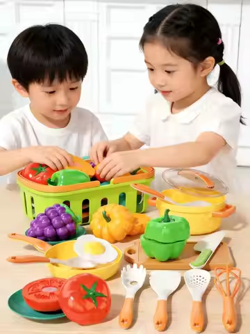 A Set of Fruit Cutting Toys with a Basket, Pretend Play Toys, Holiday Gifts for Boys and Girls, Educ