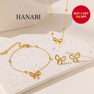 Titanium Steel Bow Tie Bean Necklace Hand Chain Earrings Set Luxury Clavicle Jewelry Gift for Girlfr