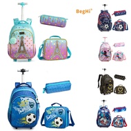 Trolley School Bag 3in1 Sets Primary School 4 Wheels Kids Roller Bag Girl Boy Kids Beg Sekolah Roda 
