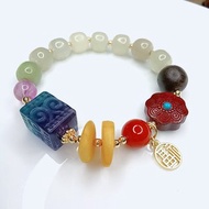 天然和田玉蜜蠟螢石沉香手串