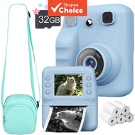 Instant Printing Camera 16x Zoom 1080P Video Games Flash with 32GB Card & Bag, Ideal Kids' Gift for 