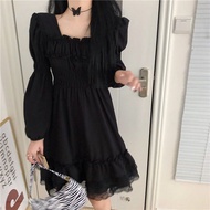 Gothic Lace Ruffle Dress Ruched Fairy Grunge Long Sleeve 1067 (S-2XL)