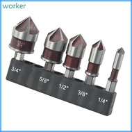 Wor* Industrial Grade 5 Flute 82 Degree Chamfer Tool Hexagonal Grip Metal Drill Bits