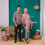 KEMEJA Albatik- ABELLA BROWN COUPLE SET (shirt, skirt, free shawl and women's kebaya)