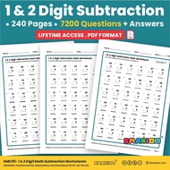 [ Soft Copy/PDF ] 7200 Questions- 1 & 2 Digit Math Subtraction Worksheets | Latihan Tubi Matematik P