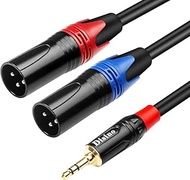 Disino 1/8 Inch to Dual XLR Male Y-Splitter Cable,Unbalanced 3.5mm Mini Jack TRS Stereo Aux to Doubl