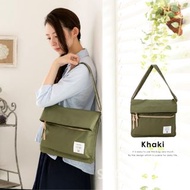 日本 Anello 軍綠色帆布 摺疊型 長方 斜背袋