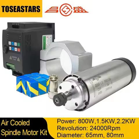 800W 1.5KW 2.2KW CNC Air Cooled Spindle Motor Kit CNC Router Spindle 220V 380V 24000rpm 4 Bearings f