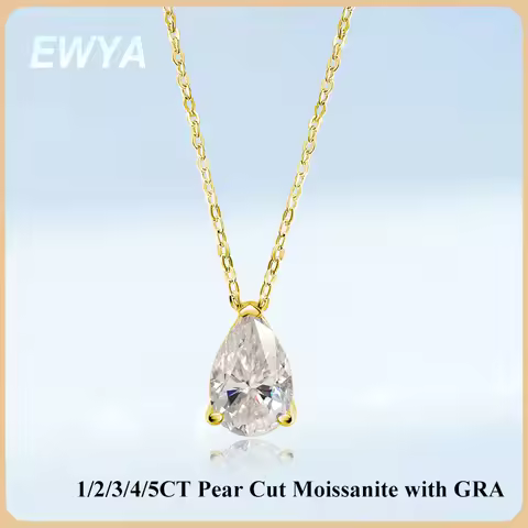 EWYA Pear Cut 1/1.5/3/4/5CT D Color Moissanite Pendant Necklace for Women Men 925 Silver Waterdrop S