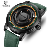 FOXBOX Men's Watches Scrolling Pointer Magnetic Force Black Stainless Steel Quartz New Luxury Watch 
