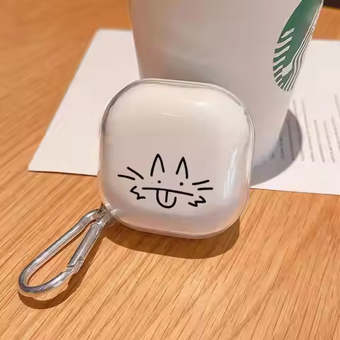 Funny Line Cat Clear Earphone Cases Cover With Hook Case For Samsung Galaxy Buds 3Pro 4 Pro 2Pro 2 L