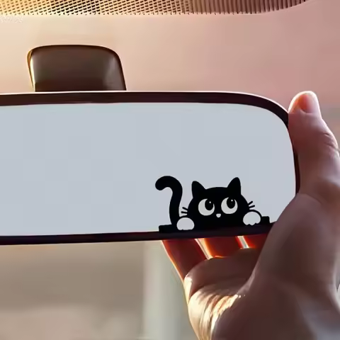 Cute cat mirror sticker - Suitable for car mirrors, side mirrors, and windows. Every time you see it
