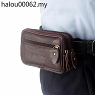 . 2024 Genuine Leather Mobile Phone Bag Men Elderly Small Waist Bag Men's Belt Bag Men's Storage Wear Cowhide Multifunctional