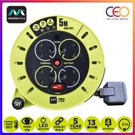 Masterplug Pro-XT 5 Meter 4 Gang 13A Cassette Reel Portable Extension PVC Cable Size 1.25mm2 H05VV-F