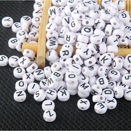 100Pcs Acrylic  Letter Beads 4x7mm Round Flat Spacer Beads