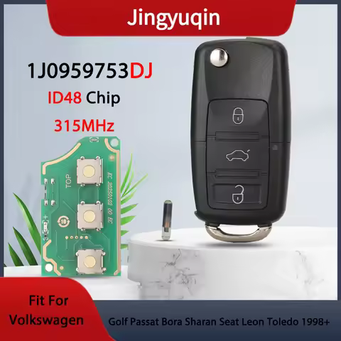 jingyuqin 1J0959753DJ 315MHz ID48 3Buttons Car Flip Key For Volkswagen Golf Passat Bora Sharan Seat 