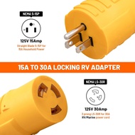 30 Amp to 15 Amp 110 RV Adapter Plug NEMA 5-15P to NEMA L5-30R Twist Locking RV Power Adapter, 15A H