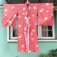 Kimono Yukata Kids Orange Pink 5-7yo Japanese Vintage