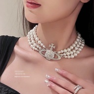 Wei An High Version Vivian Three-Layer Pearl Full Diamond Big Saturn Necklace Female High-End Alloy 