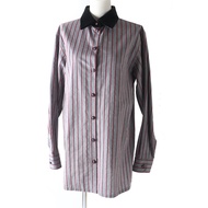 成色極佳的香奈兒 2022 22B P73409 天鵝絨領，獅子紐扣，條紋長袖襯衫，灰色、粉紅色和黑色，36 碼，意大利製造，正品，女款，原價 ¥323,400