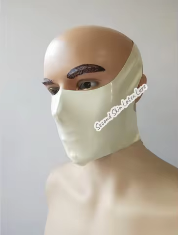 No zipper design latex facial mask handmade latex mouth cover hood what is made of 0.4mm thickness n