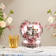 Pink Love Cat Attachment 2D Flat Acrylic Bedroom Desktop Decoration Ornaments