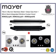 Mayer MMSS773HI/MMGH773HI + MMSI900HS 78cm 3 Burner Stainless Steel / Glass Gas Hob + 90cm Semi-Inte