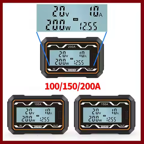 100/150/200A RC Watt Meter Power Analyzer Digital DC 0-60V Amp Volt Watt Meter Backlight LCD Voltmet