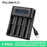 PUJIMAX 4-Slot LCD Independent Charging Charger with Panasonic 18650 3.7V 3400mAh Rechargeable Lithium Battery