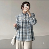 KEMEJA Flannel ruffle SHIRT, GINGHAM SHIRT, FLANEL/, Women's flannel SHIRT, Latest women's flannel t