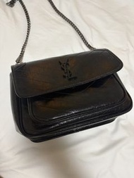 Saint Laurent Niki Medium Black Crinkled Patent Leather Bag