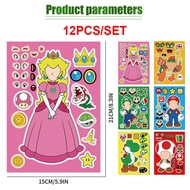 12Pcs/Set Kartun Mario Teman Anak Anime DIY Puzzle Stiker Orang Tua-Anak Puzzle Interaktif Buku Pega