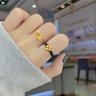 Gold small gold bead ring full gold 999 gold bead knitted lu-黄金小金珠戒指足金999金豆豆编织幸运四叶草黑绳闺蜜指环女友0904