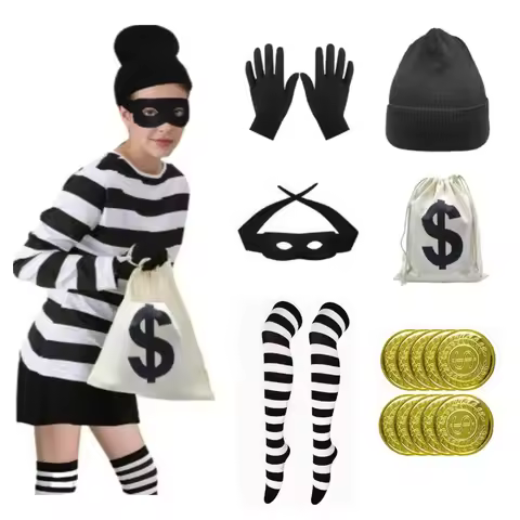 7pcs Movie Robber Cosplay Costume Thief Bank Robber Accessories Set for Women Men Halloween Carnival