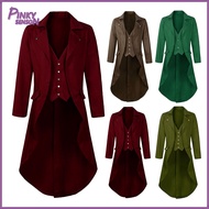 Men Gothic Tailcoat Lapel Long Sleeve Single Breasted Fake Two Pieces Suit Coat with Pockets Mid-Cen