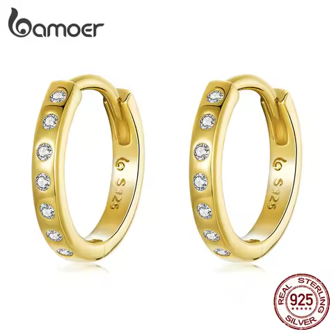BAMOER Gold Hoop Earrings for Women 925 Sterling Silver Minimalist Simple Circle Earing Real Silver 