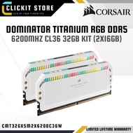 CORSAIR Dominator Platinum RGB 32GB Kit (2x16GB) DDR5 6200MHz CL36 RAM - White - CMT32GX5M2X6200C36W