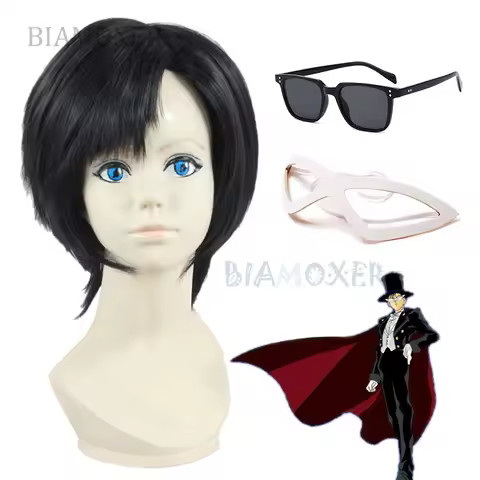 Moon Crystal Mamoru Chiba Cosplay Wig Black Tuxedo Mask Cosplay Hat Glasses Cosplay Prop Wigs