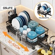 GSlife Extendable Dish drainer rack Kitchen 360 rotatable Dish Rack Dish Storage Rack Plate