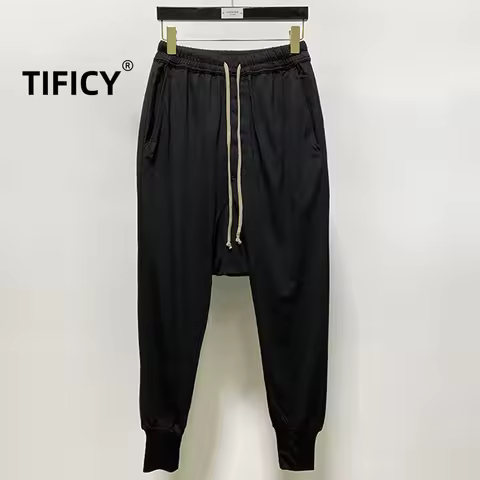 High Street Cotton Pant Cansual Men's Versatile Dark RICK RO Casual Harem Loose Pants Hanging Crotch