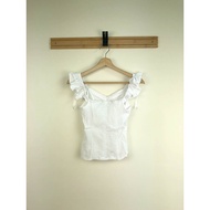 H&M Flounce Trimmed Top - White | Size EUR 32/UK4 XXS