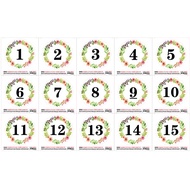 FANCY FLOWER NUMBER 1 TO 15 VINYL STICKER WITH MATTE LAMINATED 100MM DIAMETER