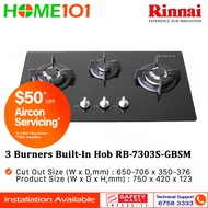 Rinnai Built-In Hob Tempered Glass 3 Burners RB-7303S-GBSM - LPG / PUB - FREE INSTALLATION