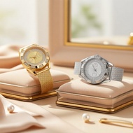 DQG Women's Luxury Quartz Watch, Dial with Zircon Effect, Stainless Steel Mesh Band, No Box Included