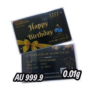 Gold Bar 0.01g Goldbar 999.9 Emas Mini Souvenir Gift Happy Birthday Congratulations Thank You Collec