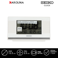 Jam Beker SEIKO Digital QHL094W Pearl White Color LCD Dial Thermometer Bedside Alarm Desk Table Cloc